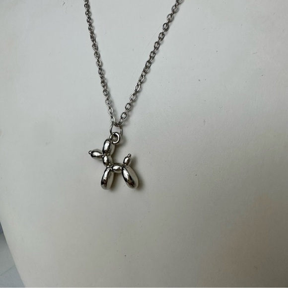 Balloon Dog Necklace Pendant w 17” Silver Adjustable Chain, Koons - Picture 4 of 7